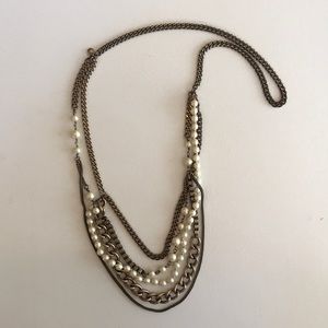 JCrew bronze & pearl layered 30” necklace